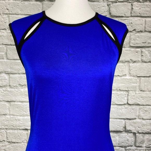 Calvin Klein Cobalt Blue Vegan Leather Trim Dress - Picture 2 of 6